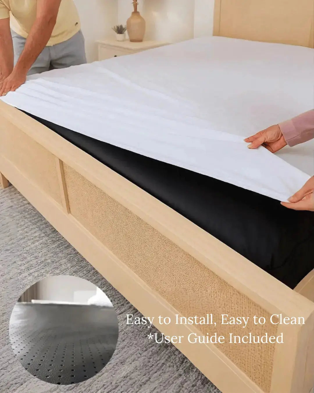 Earthbound grounding mattress cover easy to install under fitted sheet and simple to clean with user guide included