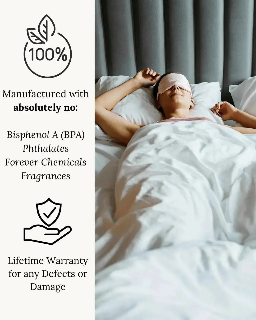 Earthbound grounding sleep product made without BPA, phthalates, forever chemicals, or fragrances with lifetime warranty coverage
