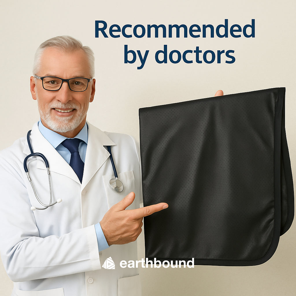 Doctor holding grounding mat recommendation