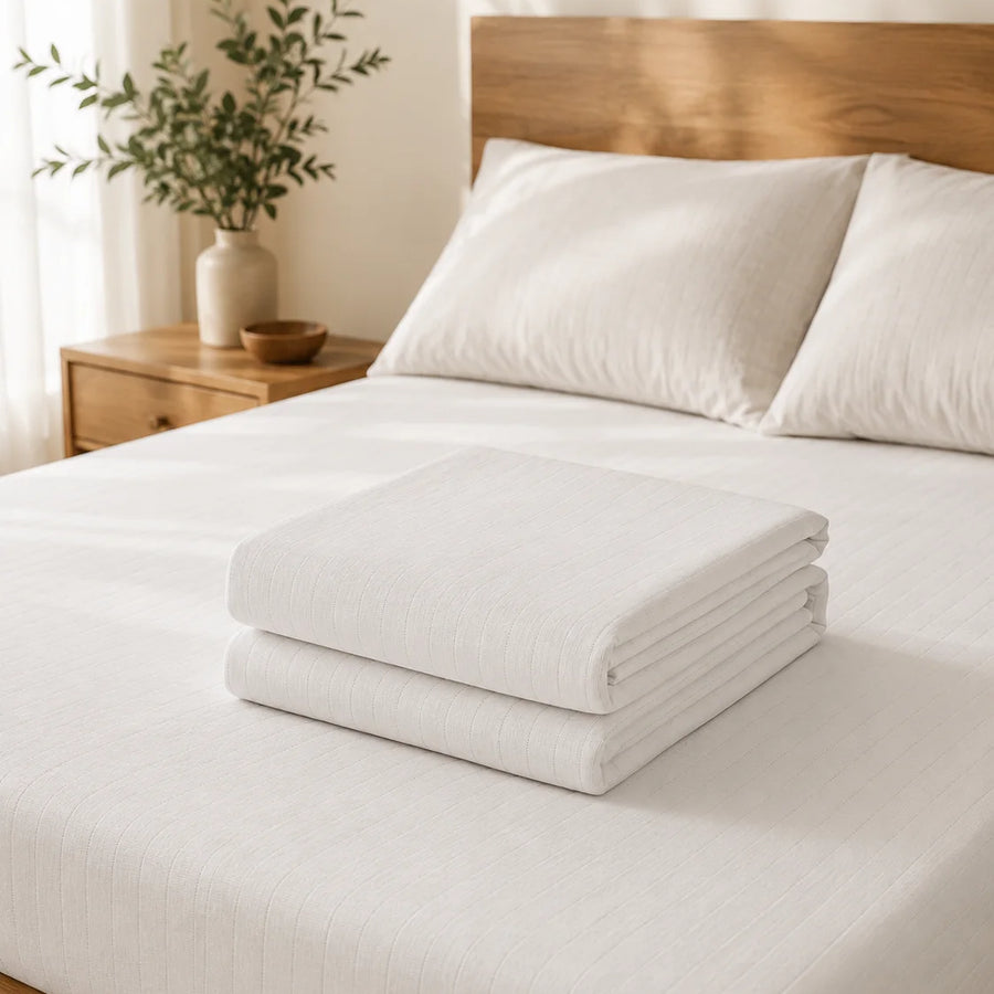 White fitted grounding sheet with grounding cord attached